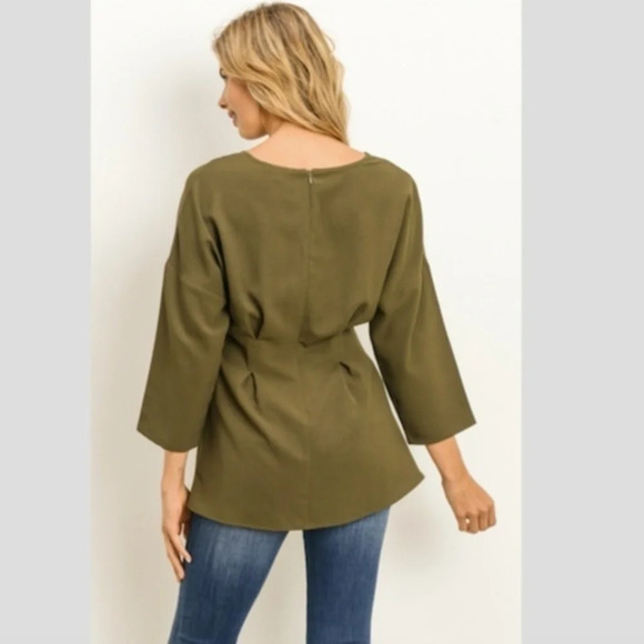 Gilli Top Banded Waist Olive Green Blouse NWT S - Picture 2 of 2